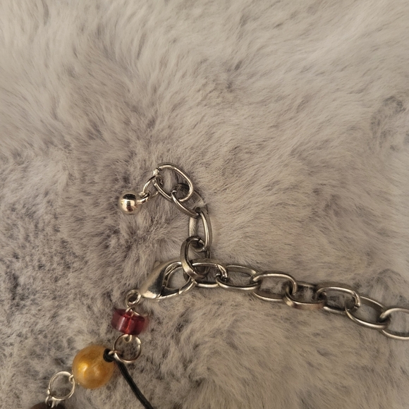 Medallion Pendant Brown Orange Silver Beaded Necklace - Picture 6 of 6